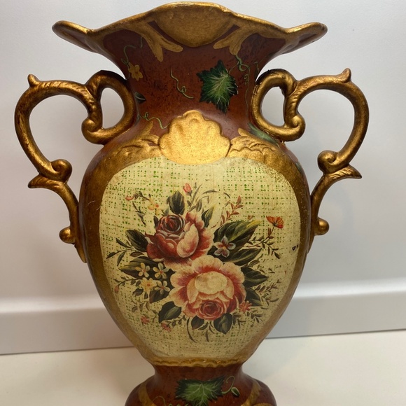 Binaural Flowers Vase Retro Style Floral Butterfly Multicolored 9.5”H Marked - Picture 1 of 16